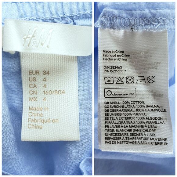 H&M Top Womens 4 Blue Swiss Dot Peasant Blouse Boho Cottagecore Kawaii Cute Twee - Picture 10 of 13